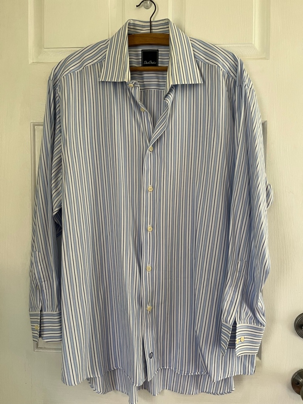 David Donahue Classic Blue Stripe Men's Dress Shirt 17/32-33
